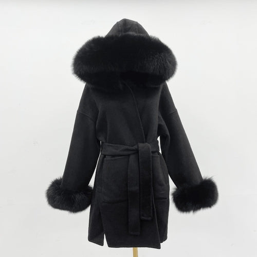 Oversized Fur Collar Hooded Double-Sided